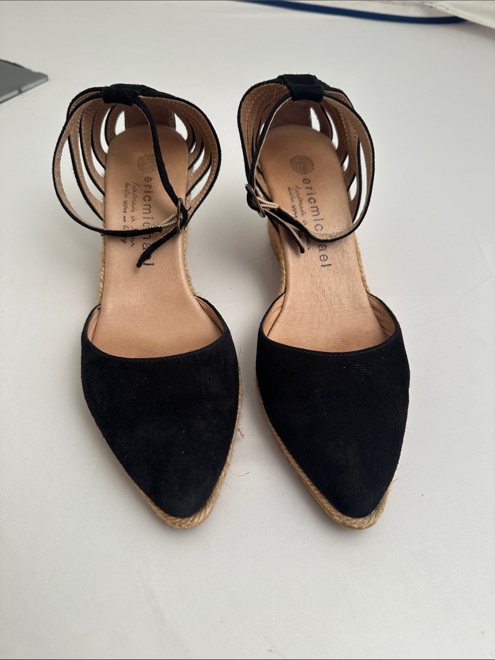 Eric Michael Vera black suede espadrille wedge shoes 39